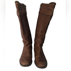 Tory Burch Brown Riding Low  Heeled Pebbled Leather Boots Western Rodeo Festival